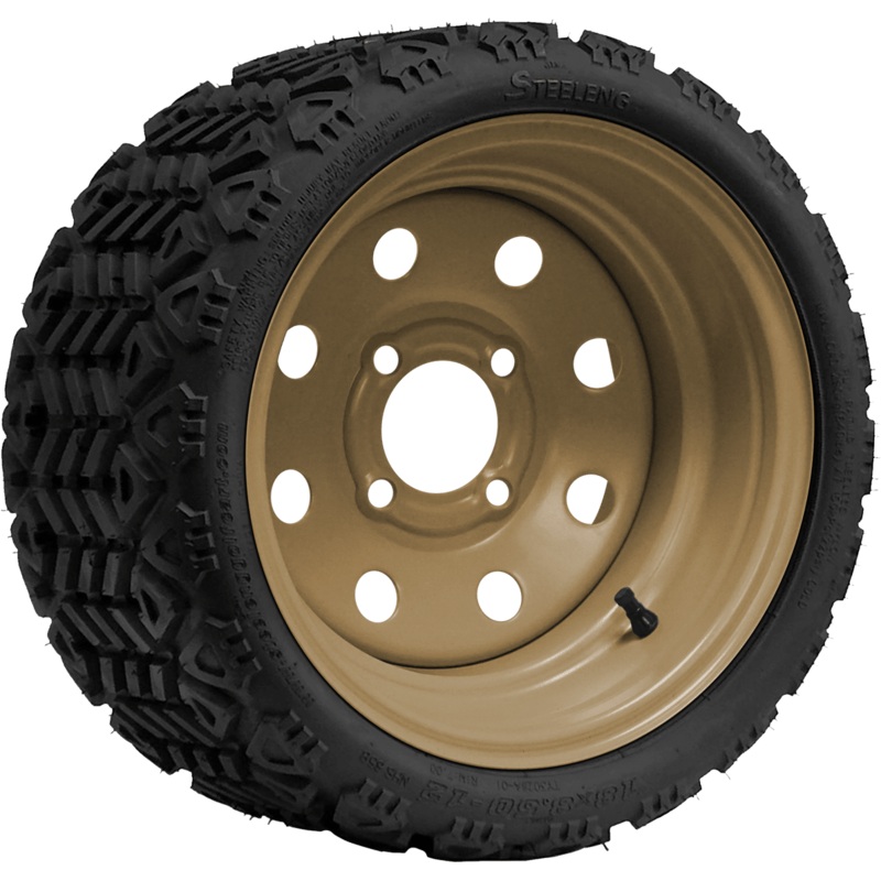 SGC 12″ Steel Wheel – Desert Sand – 8 Holes / STEELENG 18″x8.5″-12″ All-Terrain Tire DOT approved Tires Combo – Set of 4