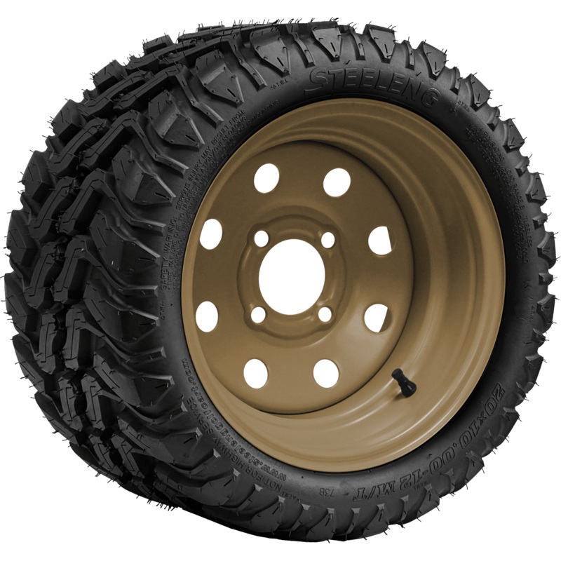 SGC 12″ Steel Wheel – Desert Sand – 8 Holes / STEELENG 20″x10″-12″ Mud Terrain Tire Tires Combo – Set of 4