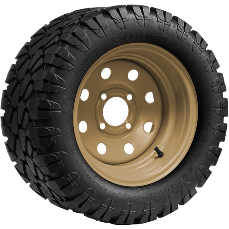 SGC 12″ Steel Wheel – Desert Sand – 8 Holes / STEELENG 22″x10.5″-12″ STINGER All Terrain Tire DOT approved Tires Combo – Set of 4