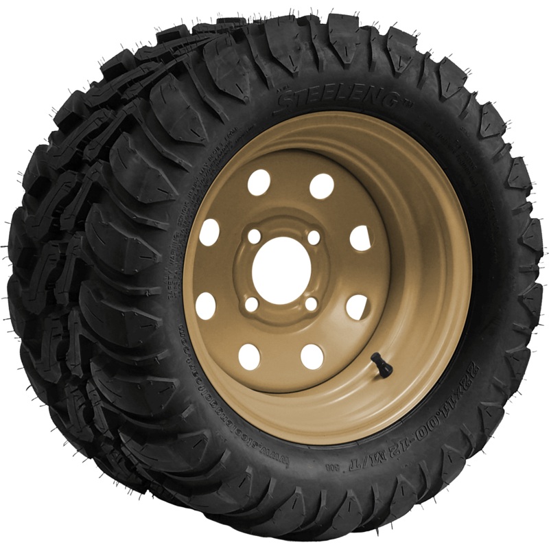 SGC 12″ Steel Wheel – Desert Sand – 8 Holes / STEELENG 22″x11″-12″ Mud Terrain / All Terrain Tire DOT Approved Tires Combo – Set of 4