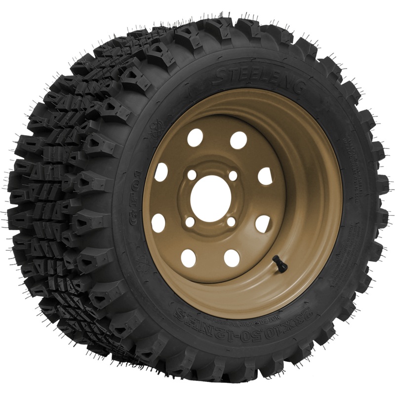 SGC 12″ Steel Wheel – Desert Sand – 8 Holes / STEELENG 23″x10.5″-12″ QH All Terrain Tire Tires Combo – Set of 4