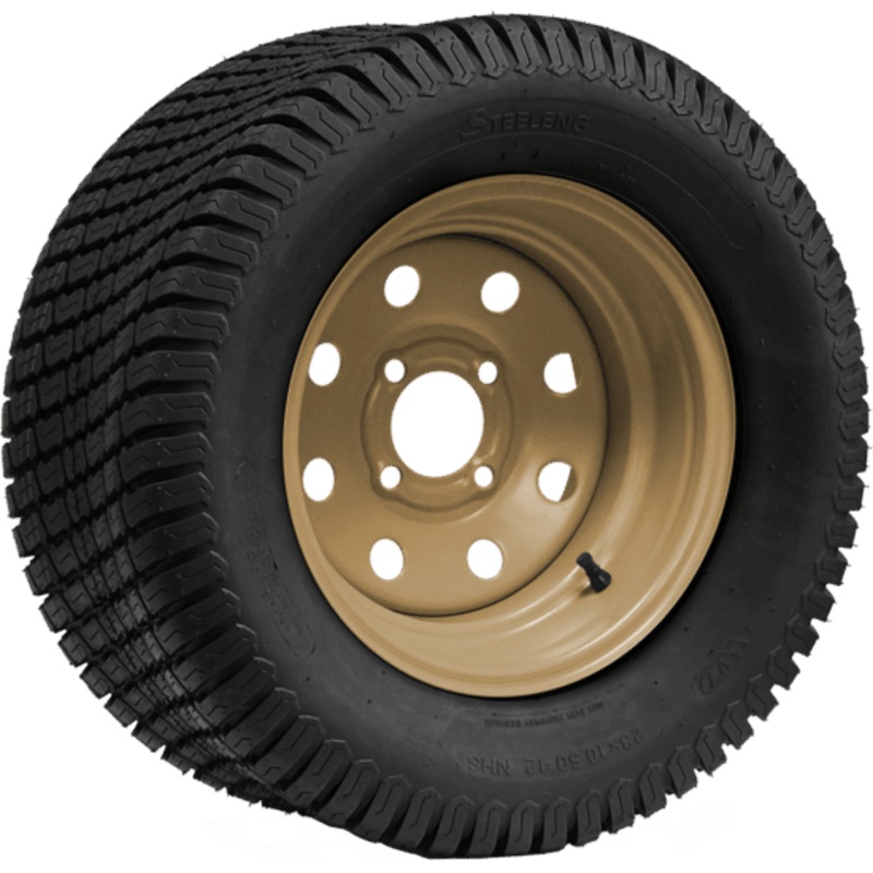 SGC 12″ Steel Wheel – Desert Sand – 8 Holes / STEELENG 23″x10.5″-12″ Turf Tire Tires Combo – Set of 4