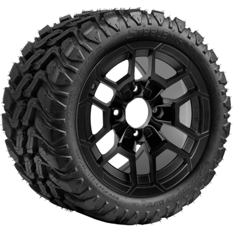 SGC 12 ” Talon Matte Black Wheel – Aluminum Alloy / STEELENG 20 “x10 “-12 ” Mud Terrain Tire Tires Combo – Set of 4