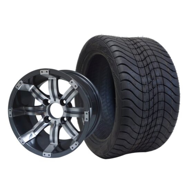 SGC 12″ Tempest Machined Gunmetal Wheel – Aluminum Alloy / STEELENG 215/40-12 Low Profile Tire DOT Approved Tires Combo – Set of 4