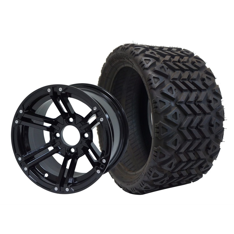 SGC 12″ Terminator Glossy Black Wheel – Aluminum Alloy / STEELENG 18″x8.5″-12″ All-Terrain Tire DOT approved Tires Combo – Set of 4