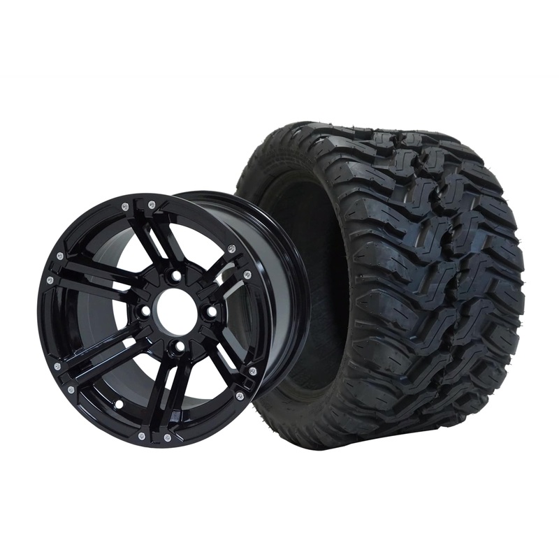 SGC 12″ Terminator Glossy Black Wheel – Aluminum Alloy / STEELENG 20″x10″-12″ Mud Terrain Tire Tires Combo – Set of 4