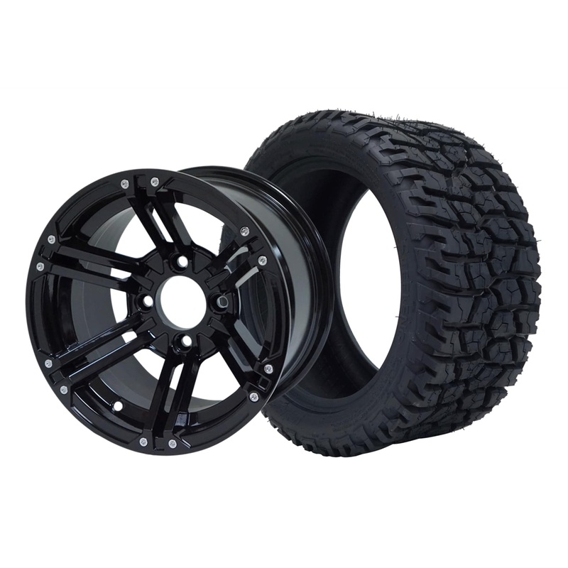SGC 12″ Terminator Glossy Black Wheel – Aluminum Alloy / STEELENG 215/40-12 GATOR Hybrid Low Profile / All Terrain Tire DOT Approved Tires Combo – Set of 4