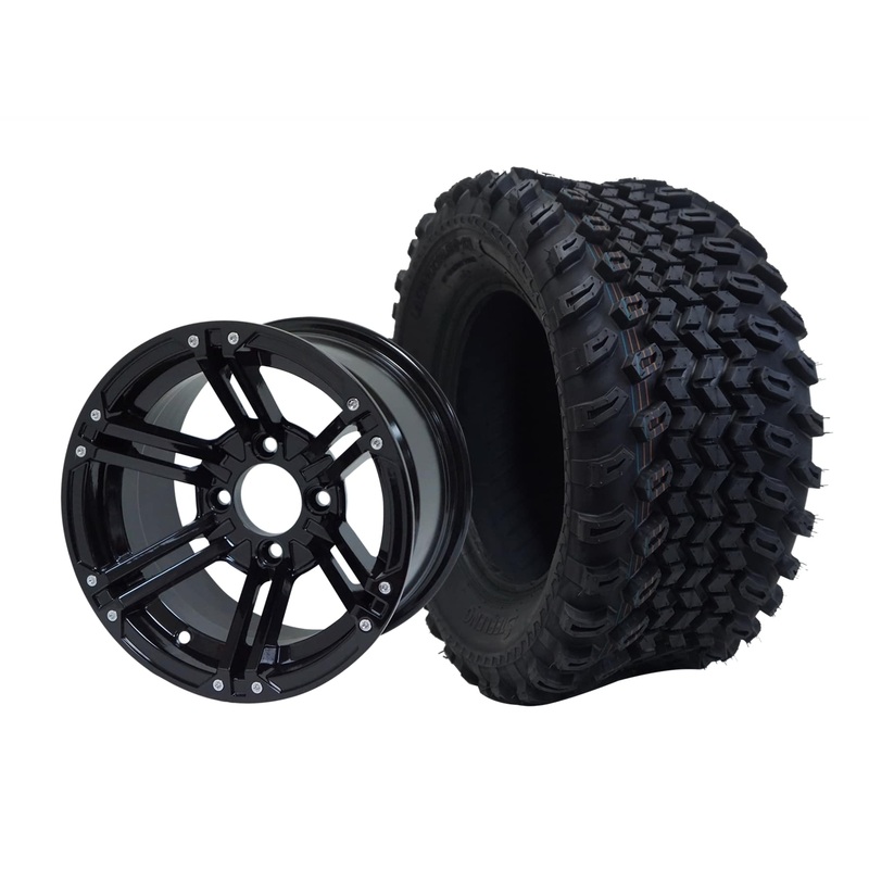 SGC 12″ Terminator Glossy Black Wheel – Aluminum Alloy / STEELENG 23″x10.5″-12″ All Terrain Tire Tires Combo – Set of 4