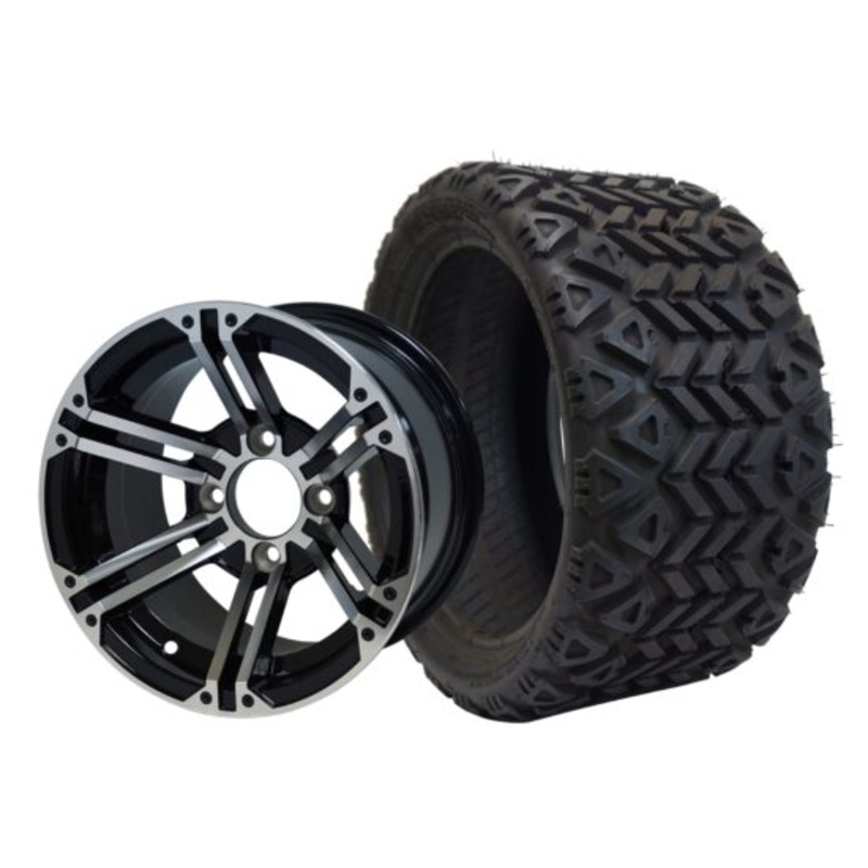 SGC 12″ Terminator Machined/Black Wheel – Aluminum Alloy / STEELENG 20″x10″-12″ All Terrain Tire DOT approved Tires Combo – Set of 4