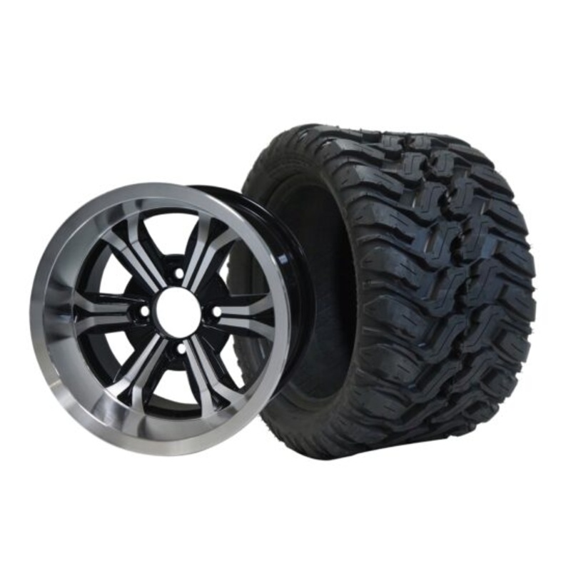 SGC 12″ Transformer Machined/Black Wheel – Aluminum Alloy / STEELENG 20″x10″-12″ Mud Terrain Tire Tires Combo – Set of 4