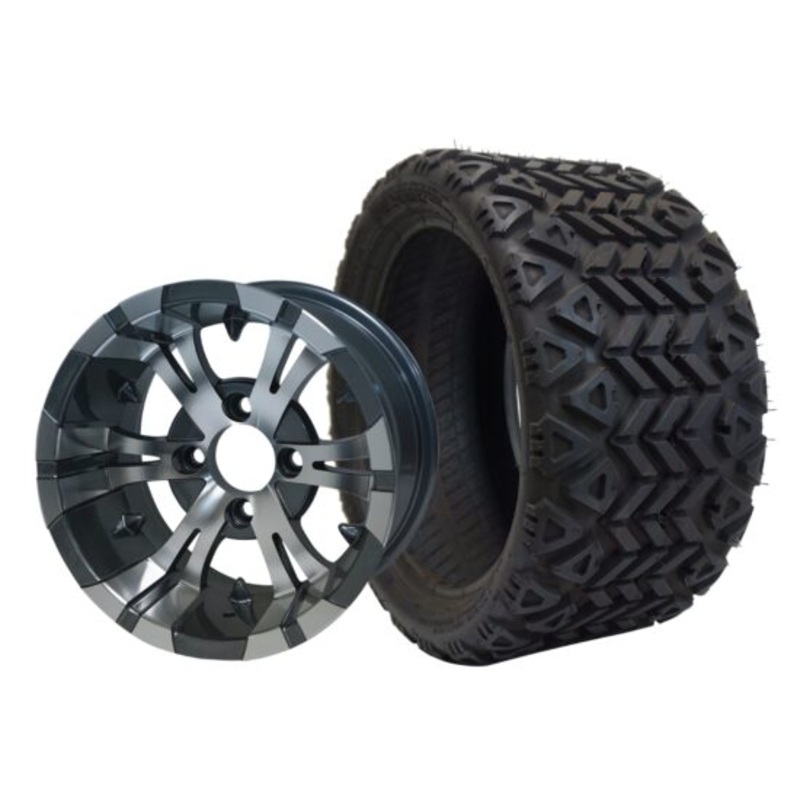 SGC 12″ Vampire Machined/Gunmetal Wheel – Aluminum Alloy / STEELENG 20″x10″-12″ All Terrain Tire DOT approved Tires Combo – Set of 4