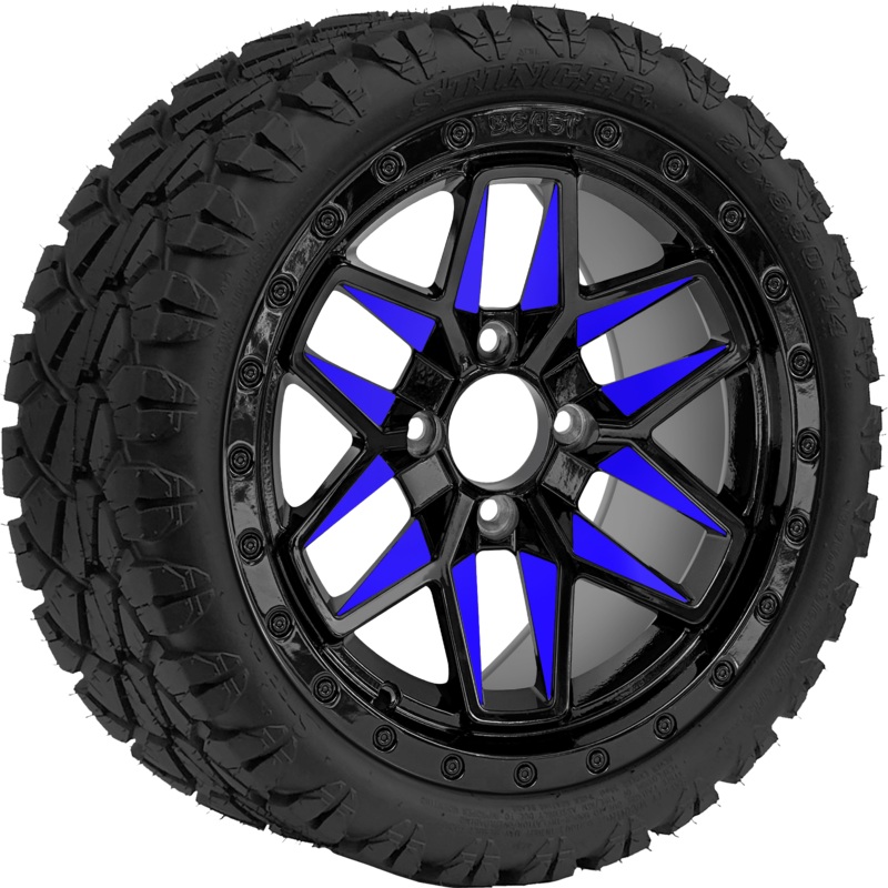 SGC 14 ” Blue Widow Wheel – Aluminum Alloy / STEELENG 20 “x8.5 “-14 ” STINGER AT Tire DOT Approved Tires Combo – Set of 4