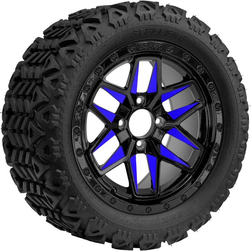 SGC 14 ” Blue Widow Wheel – Aluminum Alloy / STEELENG 23 “x10 “-14 ” All Terrain Tire DOT Approved Tires Combo – Set of 4