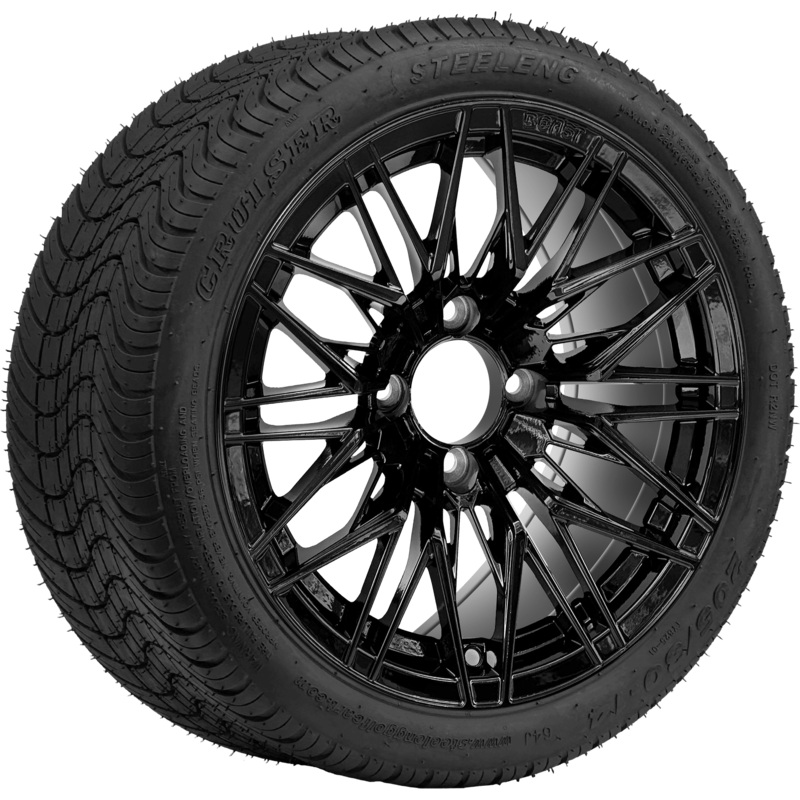 SGC 14 ” Hornet Glossy Black Wheel – Aluminum Alloy / STEELENG 205/30-14 Low Profile Tire DOT Approved Tires Combo – Set of 4