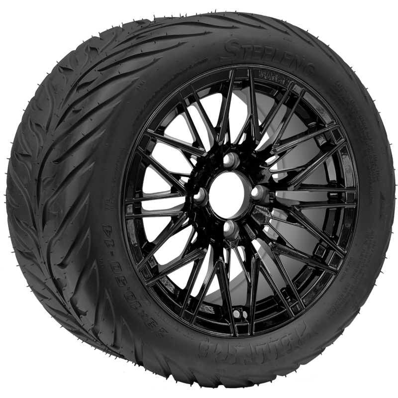 SGC 14 ” Hornet Glossy Black Wheel – Aluminum Alloy / STEELENG 23 “x10.5 “-14 ” HELLFIRE Street Tire DOT Approved Tires Combo – Set of 4