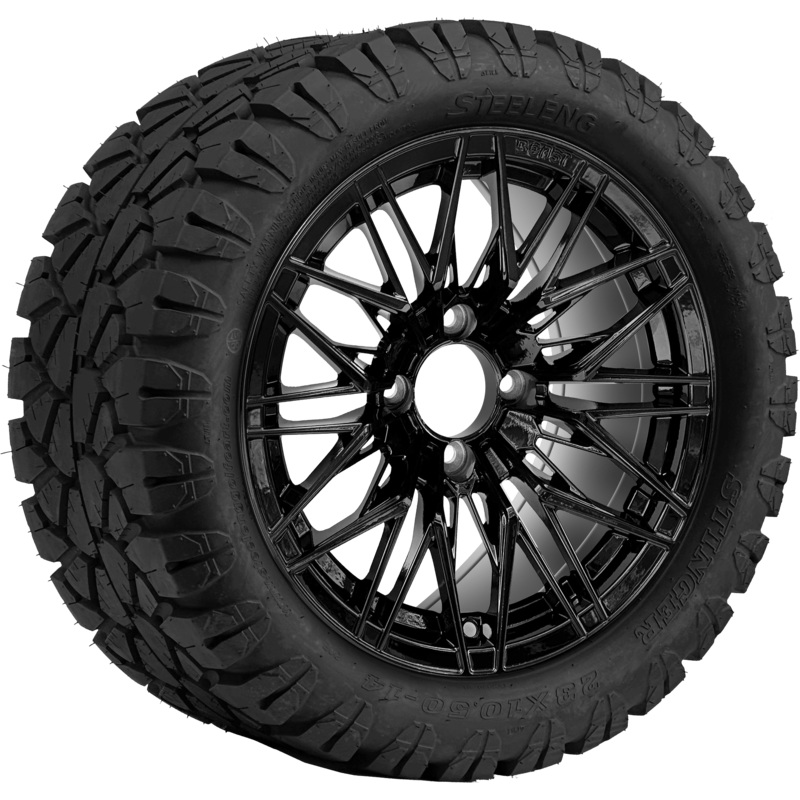 SGC 14 ” Hornet Glossy Black Wheel – Aluminum Alloy / STEELENG 23 “x10.5 “-14 ” STINGER AT Tire DOT Approved Tires Combo – Set of 4