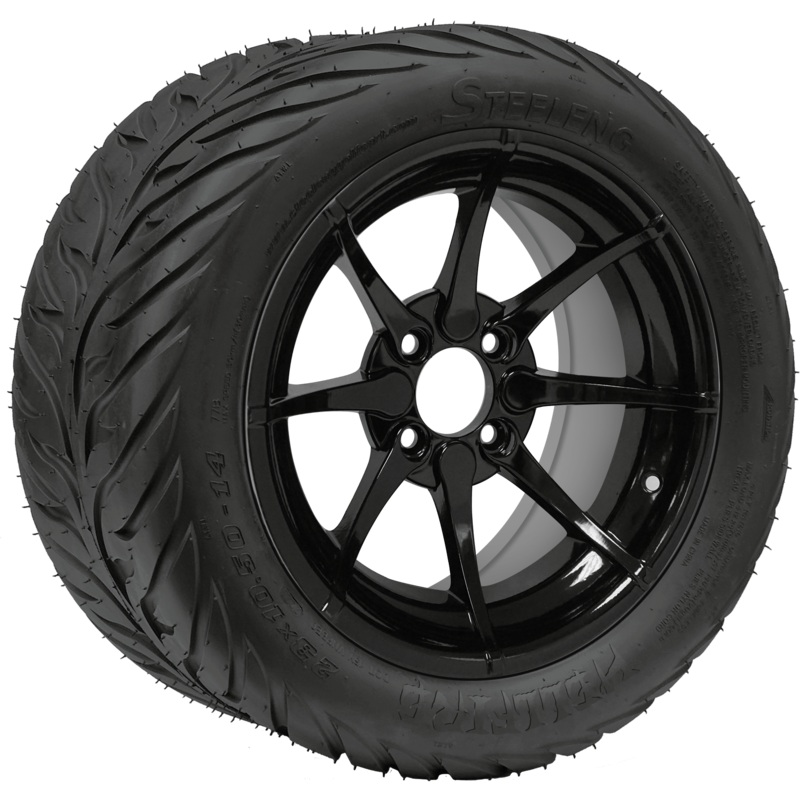 SGC 14″ Hydra Glossy Black Wheel – Aluminum Alloy / STEELENG 23″x10.5″-14″ HELLFIRE Street Tire DOT Approved Tires Combo – Set of 4