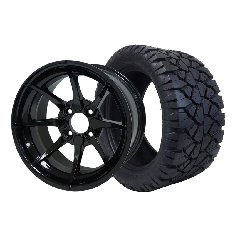 SGC 14″ Hydra Glossy Black Wheel – Aluminum Alloy / STEELENG 23″x10.5″-14″ STINGER AT Tire DOT Approved Tires Combo – Set of 4