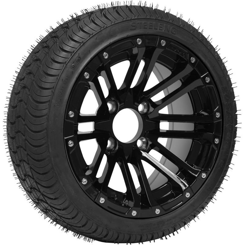 SGC 14″ Lancer Glossy Black Wheel – Aluminum Alloy / STEELENG 205/30-14 QH Low Profile Tire DOT Approved Tires Combo – Set of 4