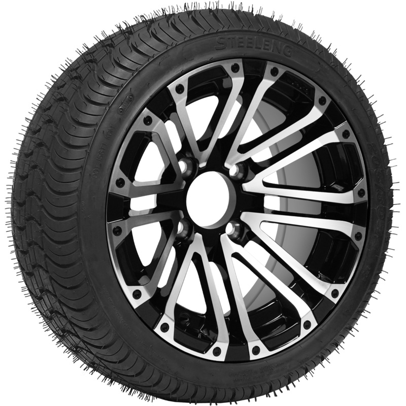 SGC 14″ Lancer Machined/Black Wheel – Aluminum Alloy / STEELENG 205/30-14 QH Low Profile Tire DOT Approved Tires Combo – Set of 4