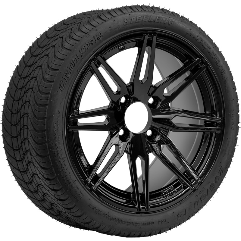 SGC 14 ” Lynx Glossy Black Wheel – Aluminum Alloy / STEELENG 205/30-14 Low Profile Tire DOT Approved Tires Combo – Set of 4