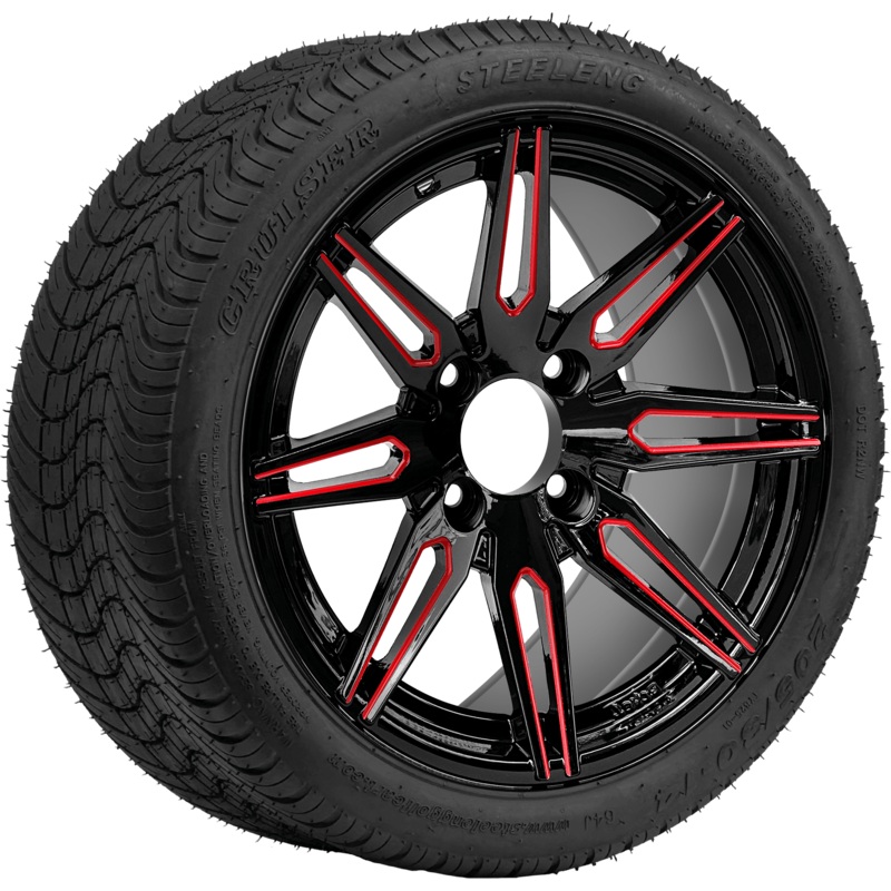 SGC 14 ” Lynx Red/Black Wheel – Aluminum Alloy / STEELENG 205/30-14 Low Profile Tire DOT Approved Tires Combo – Set of 4