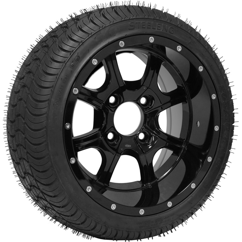 SGC 14″ Night Stalker Glossy Black Wheel – Aluminum Alloy / STEELENG 205/30-14 QH Low Profile Tire DOT Approved Tires Combo – Set of 4