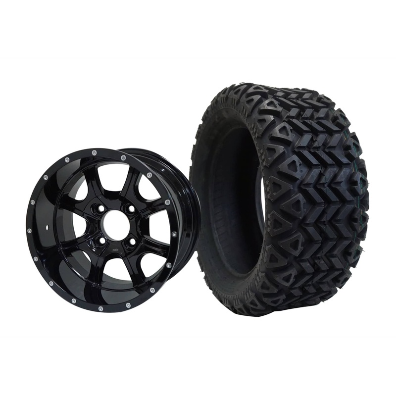 SGC 14″ Night Stalker Glossy Black Wheel – Aluminum Alloy / STEELENG 23″x10″-14″ All Terrain Tire DOT Approved