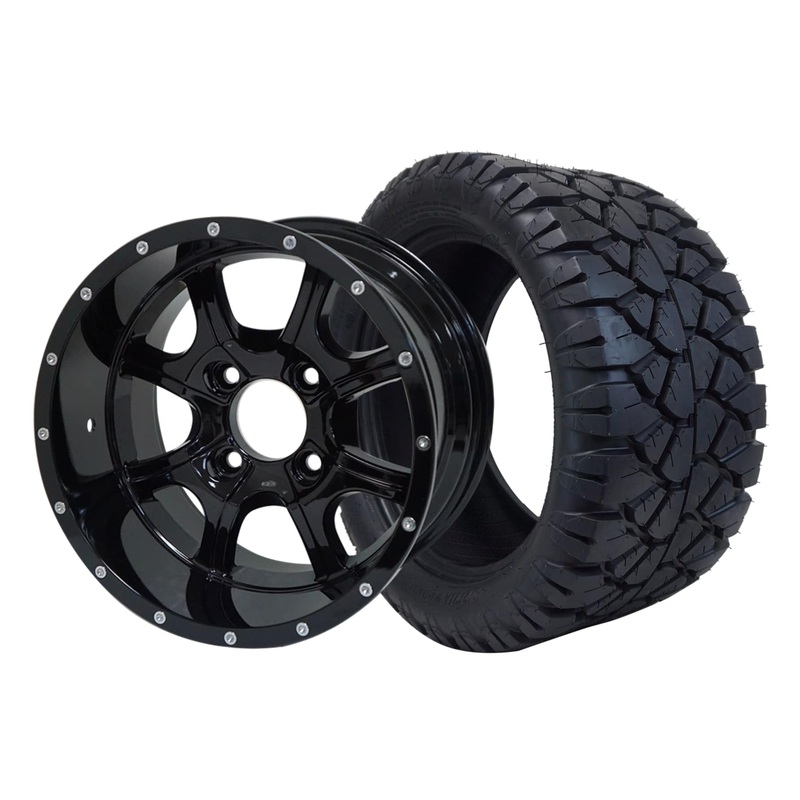 SGC 14″ Night Stalker Glossy Black Wheel – Aluminum Alloy / STEELENG 23″x10.5″-14″ STINGER AT Tire DOT Approved Tires Combo – Set of 4