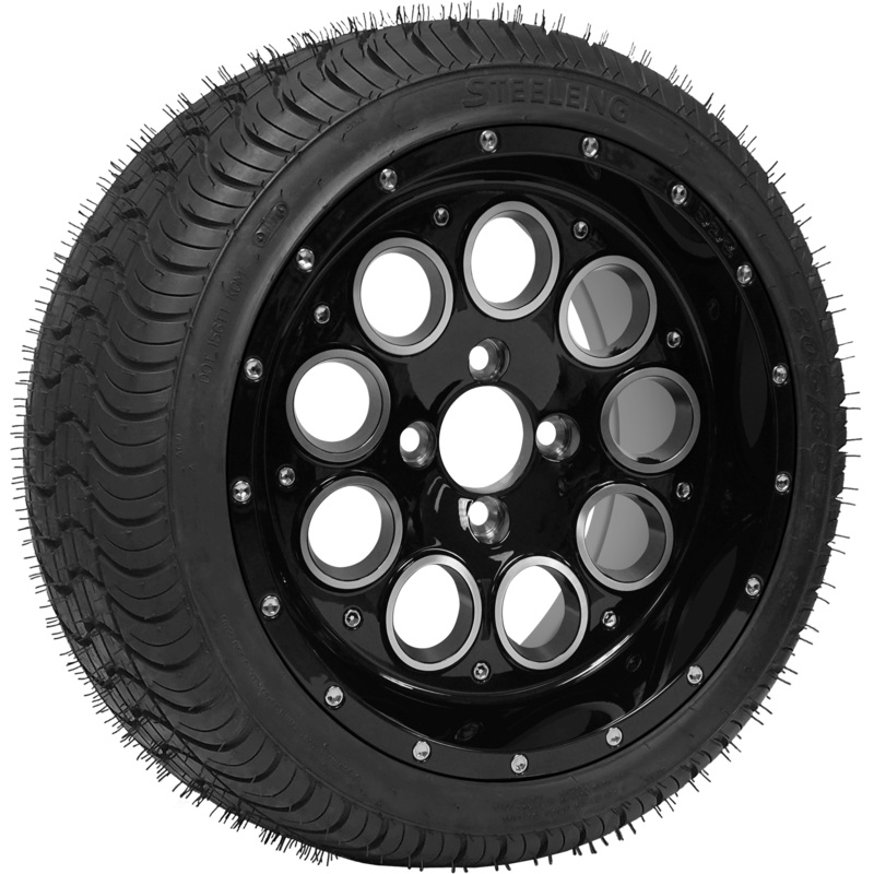 SGC 14″ Pioneer Glossy Black Wheel – Aluminum Alloy / STEELENG 205/30-14 QH Low Profile Tire DOT Approved Tires Combo – Set of 4