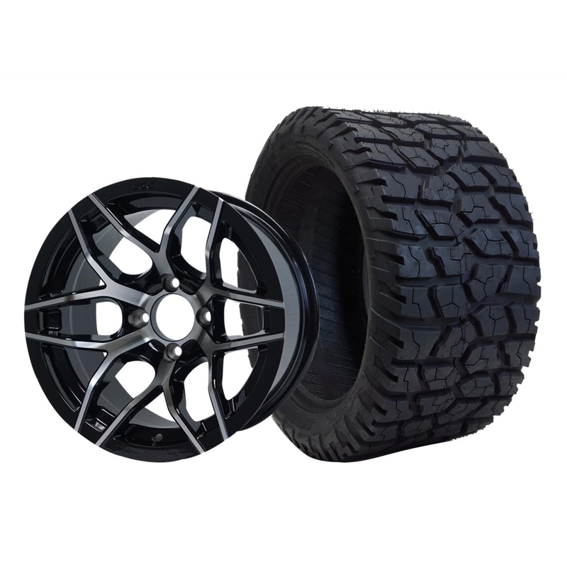 SGC 14″ Rally Machined/Black Wheel – Aluminum Alloy / STEELENG 22″x10.5″-14″ GATOR All Terrain Tire DOT Approved Tires Combo – Set of 4