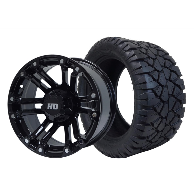 SGC 14″ Rhino Glossy Black Wheel – Aluminum Alloy / STEELENG 23″x10.5″-14″ STINGER AT Tire DOT Approved Tires Combo – Set of 4