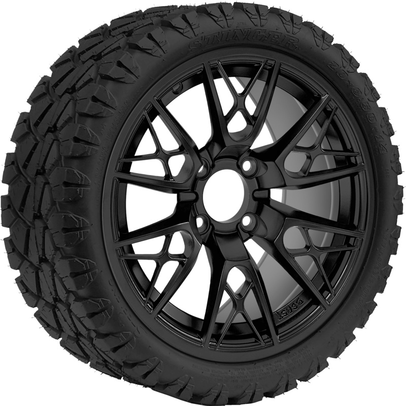 SGC 14 ” Saber Tooth Matte Black Wheel – Aluminum Alloy / STEELENG 23 “x10 “-14 ” All Terrain Tire DOT Approved Tires Combo – Set of 4