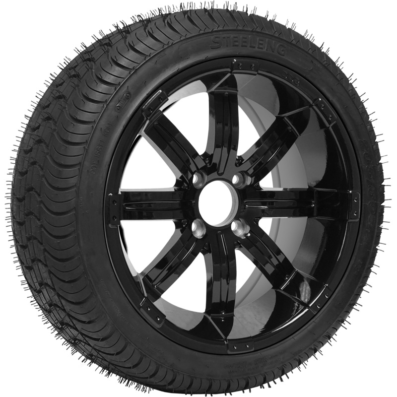 SGC 14″ Tempest Glossy Black Wheel – Aluminum Alloy / STEELENG 205/30-14 QH Low Profile Tire DOT Approved Tires Combo – Set of 4