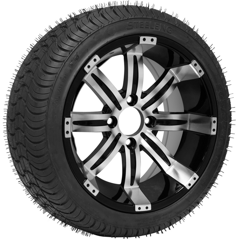 SGC 14″ Tempest Machined/Black Wheel – Aluminum Alloy / STEELENG 205/30-14 QH Low Profile Tire DOT Approved Tires Combo – Set of 4
