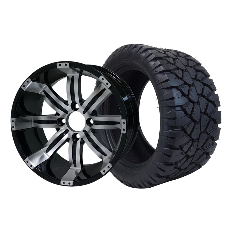 SGC 14″ Tempest Machined/Black Wheel – Aluminum Alloy / STEELENG 23″x10.5″-14″ STINGER AT Tire DOT Approved Tires Combo – Set of 4
