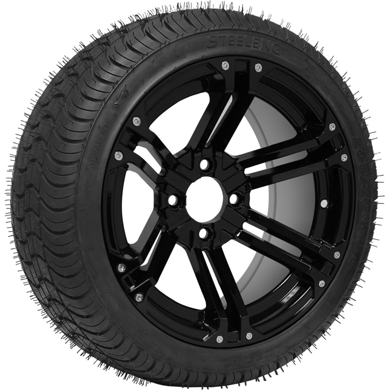 SGC 14″ Terminator Glossy Black Wheel – Aluminum Alloy / STEELENG 205/30-14 QH Low Profile Tire DOT Approved Tires Combo – Set of 4