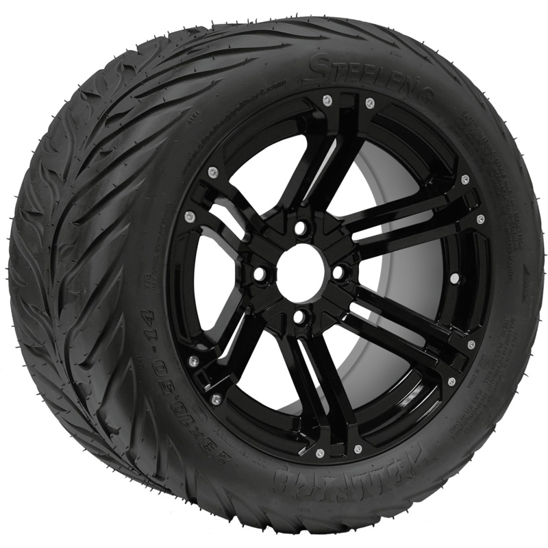 SGC 14″ Terminator Glossy Black Wheel – Aluminum Alloy / STEELENG 23″x10.5″-14″ HELLFIRE Street Tire DOT Approved Tires Combo – Set of 4