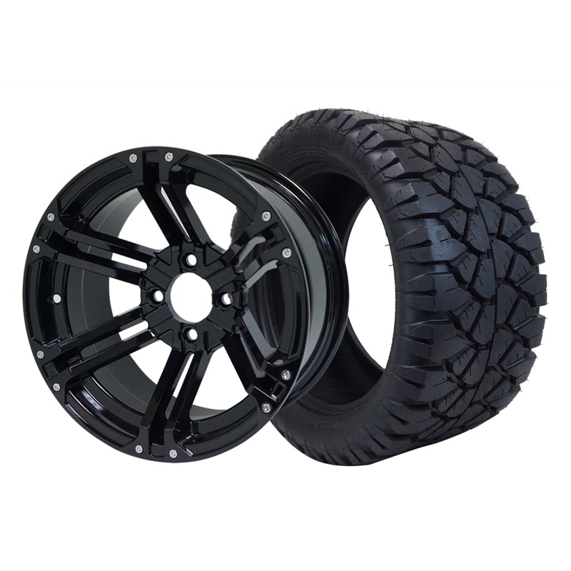 SGC 14″ Terminator Glossy Black Wheel – Aluminum Alloy / STEELENG 23″x10.5″-14″ STINGER AT Tire DOT Approved Tires Combo – Set of 4