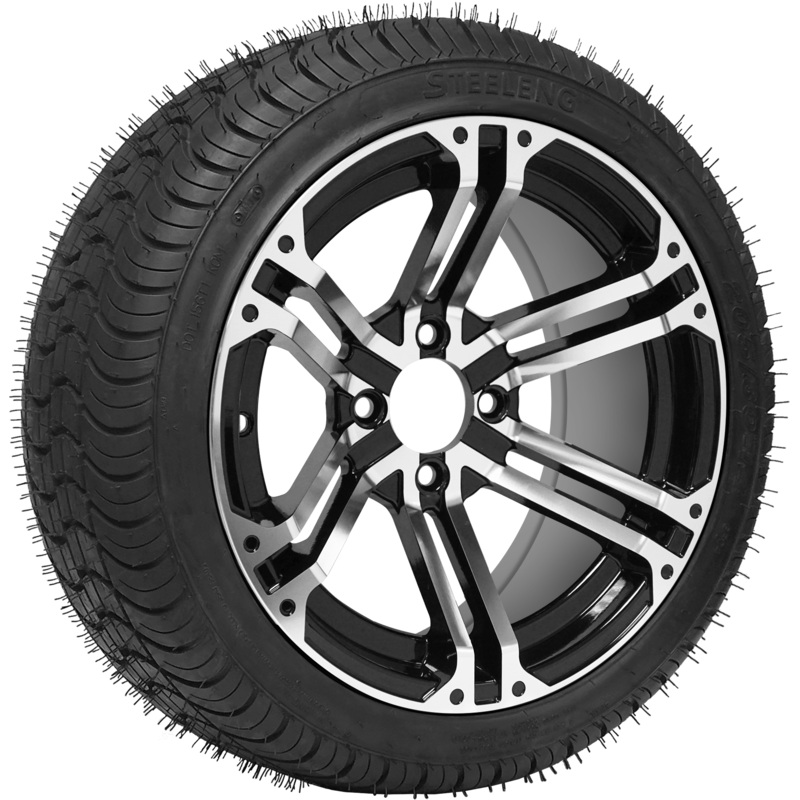 SGC 14″ Terminator Machined/Black Wheel – Aluminum Alloy / STEELENG 205/30-14 QH Low Profile Tire DOT Approved Tires Combo – Set of 4