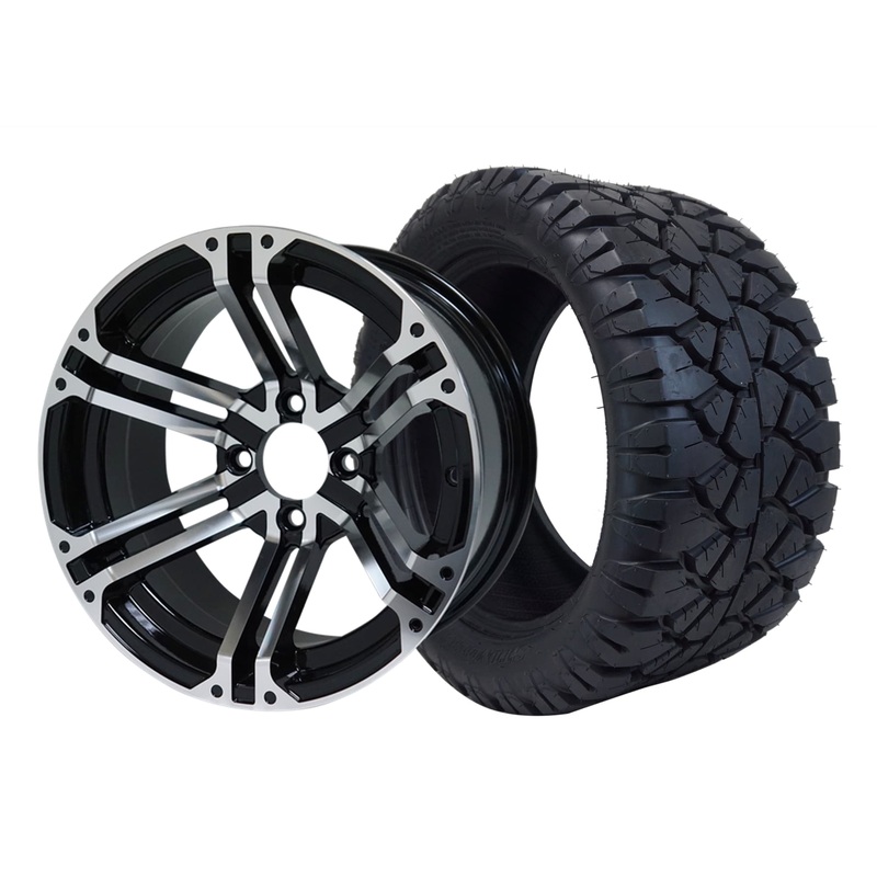 SGC 14″ Terminator Machined/Black Wheel – Aluminum Alloy / STEELENG 23″x10.5″-14″ STINGER AT Tire DOT Approved Tires Combo – Set of 4