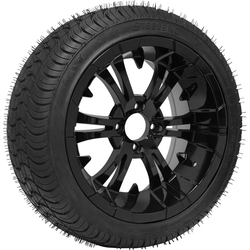 SGC 14″ Vampire Glossy Black Wheel – Aluminum Alloy / STEELENG 205/30-14 QH Low Profile Tire DOT Approved Tires Combo – Set of 4