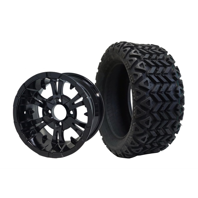 SGC 14″ Vampire Glossy Black Wheel – Aluminum Alloy / STEELENG 23″x10″-14″ All Terrain Tire DOT Approved Tires Combo – Set of 4
