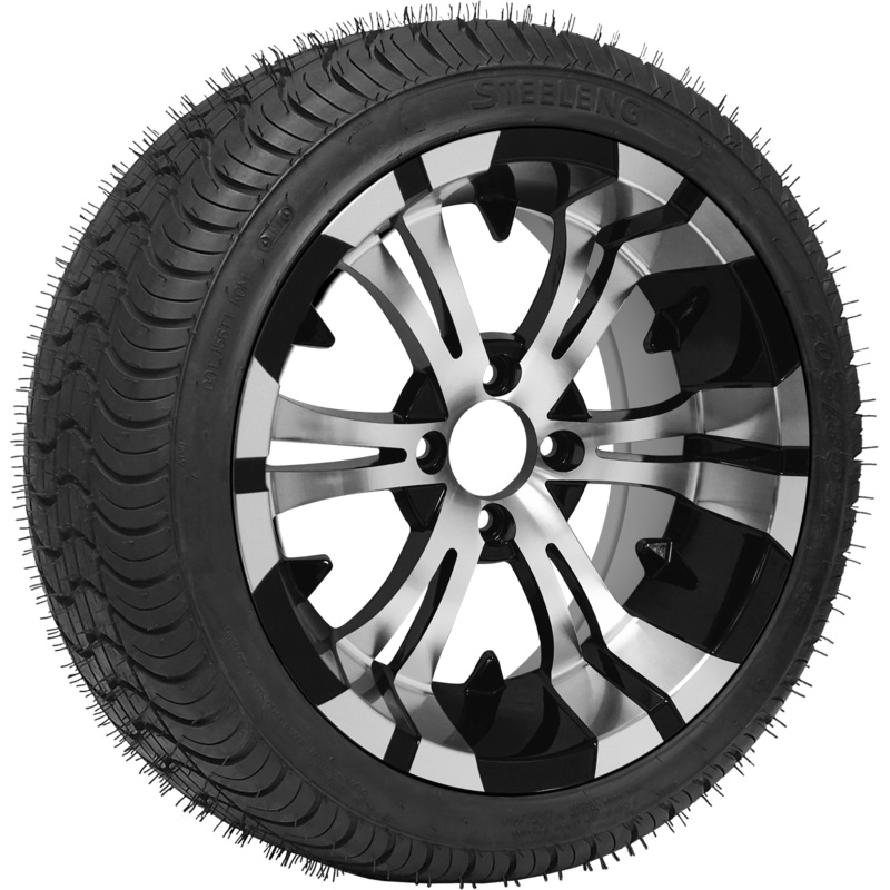 SGC 14″ Vampire Machined/Black Wheel – Aluminum Alloy / STEELENG 205/30-14 QH Low Profile Tire DOT Approved Tires Combo – Set of 4
