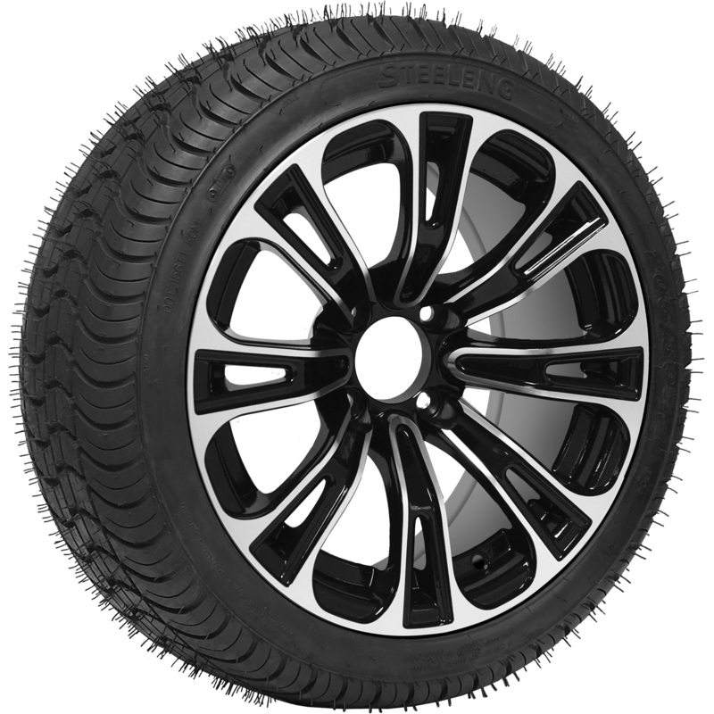 SGC 14″ Vector Machined/Black Wheel – Aluminum Alloy / STEELENG 205/30-14 QH Low Profile Tire DOT Approved Tires Combo – Set of 4