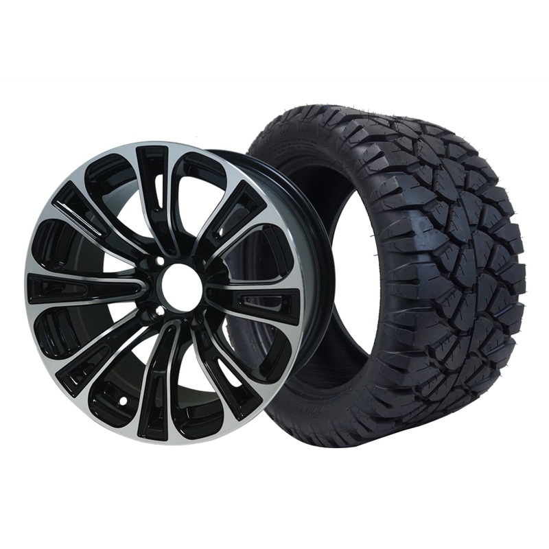 SGC 14″ Vector Machined/Black Wheel – Aluminum Alloy / STEELENG 23″x10.5″-14″ STINGER AT Tire DOT Approved Tires Combo – Set of 4