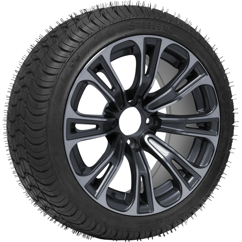 SGC 14″ Vector Machined/Gunmetal Wheel – Aluminum Alloy / STEELENG 205/30-14 QH Low Profile Tire DOT Approved Tires Combo – Set of 4