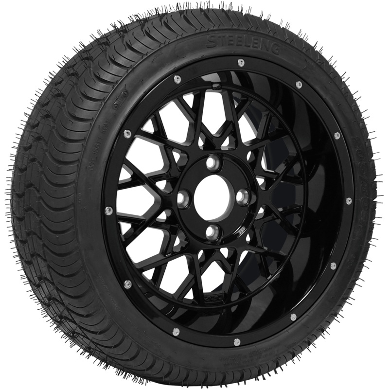 SGC 14″ Venom Glossy Black Wheel – Aluminum Alloy / STEELENG 205/30-14 QH Low Profile Tire DOT Approved Tires Combo – Set of 4