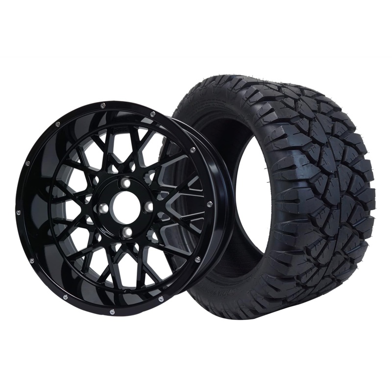 SGC 14″ Venom Glossy Black Wheel – Aluminum Alloy / STEELENG 23″x10.5″-14″ STINGER AT Tire DOT Approved Tires Combo – Set of 4