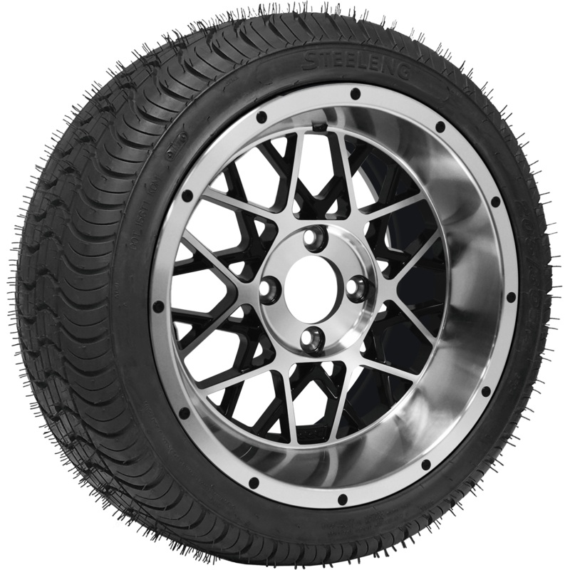 SGC 14″ Venom Machined/Black Wheel – Aluminum Alloy / STEELENG 205/30-14 QH Low Profile Tire DOT Approved Tires Combo – Set of 4
